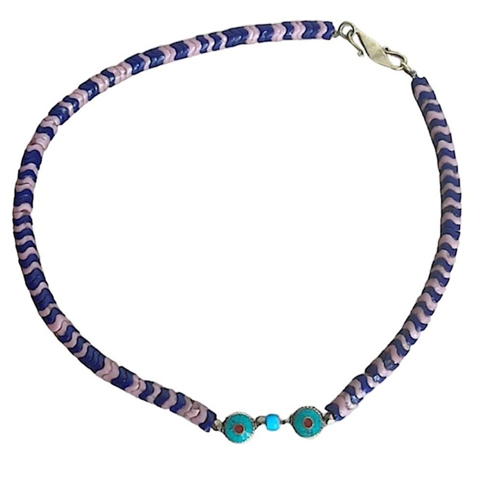 Vintage African snake bead turquoise necklace - Picture 1 of 6